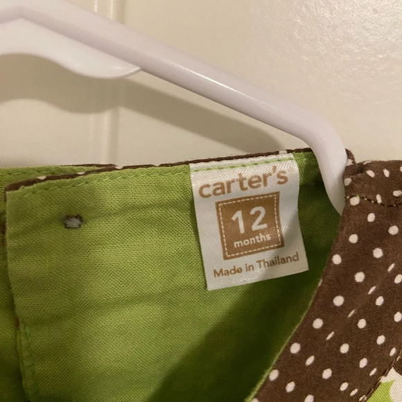 EUC | Carter’s baby girl green & brown floral high neck‎ dress — 12 months - Picture 3 of 7